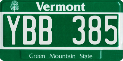 VT license plate YBB385