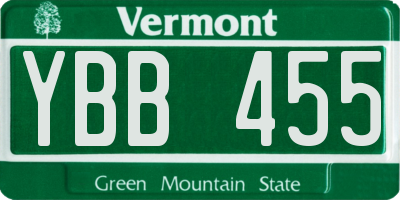 VT license plate YBB455