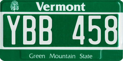 VT license plate YBB458