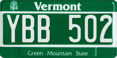 VT license plate YBB502
