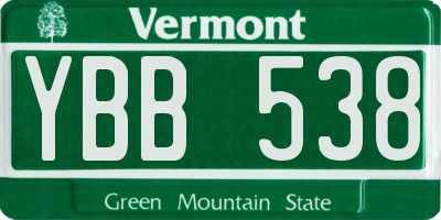 VT license plate YBB538