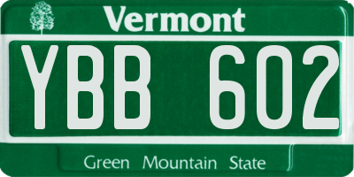 VT license plate YBB602