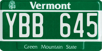 VT license plate YBB645
