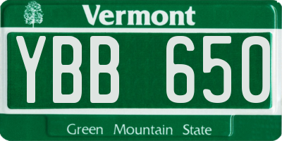VT license plate YBB650