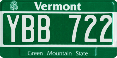 VT license plate YBB722