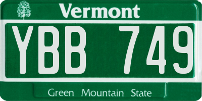 VT license plate YBB749