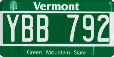VT license plate YBB792