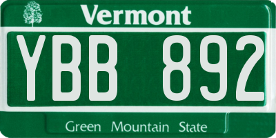 VT license plate YBB892