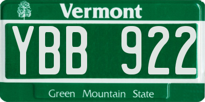 VT license plate YBB922