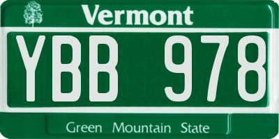 VT license plate YBB978