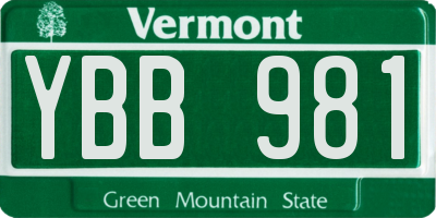 VT license plate YBB981