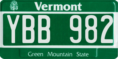 VT license plate YBB982