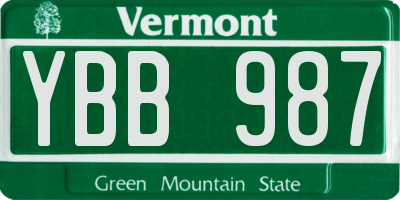 VT license plate YBB987