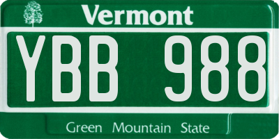 VT license plate YBB988