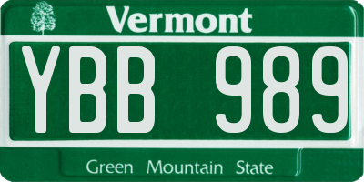 VT license plate YBB989
