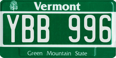VT license plate YBB996