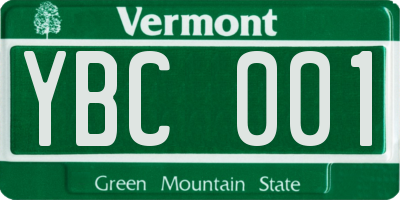 VT license plate YBC001