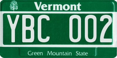 VT license plate YBC002