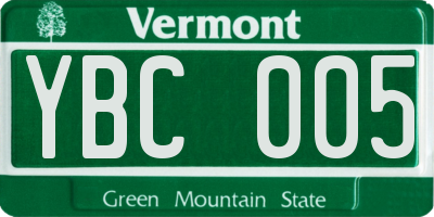 VT license plate YBC005