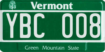 VT license plate YBC008