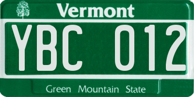 VT license plate YBC012