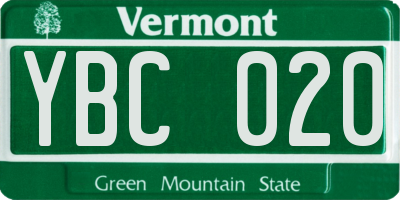 VT license plate YBC020