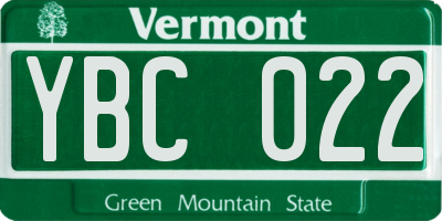 VT license plate YBC022