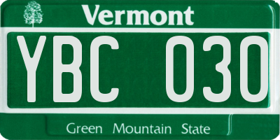 VT license plate YBC030