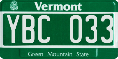VT license plate YBC033