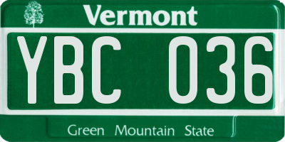 VT license plate YBC036