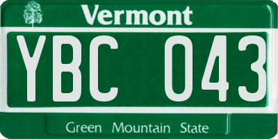 VT license plate YBC043