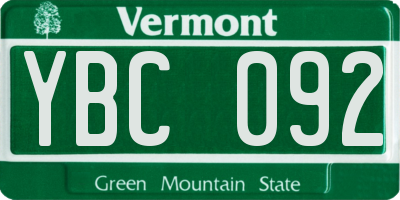 VT license plate YBC092