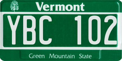 VT license plate YBC102