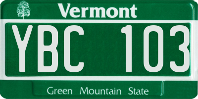 VT license plate YBC103