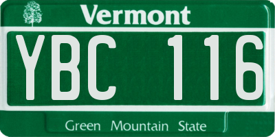 VT license plate YBC116