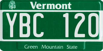 VT license plate YBC120
