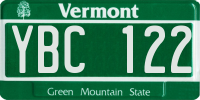 VT license plate YBC122