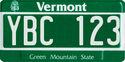 VT license plate YBC123