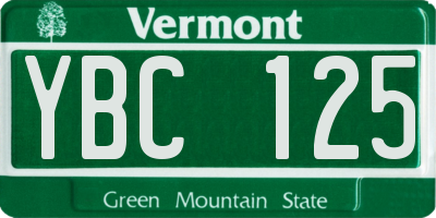 VT license plate YBC125