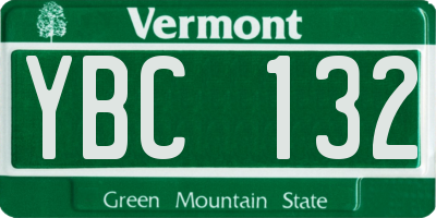 VT license plate YBC132