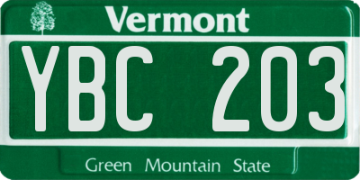 VT license plate YBC203