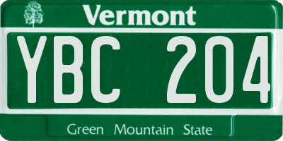 VT license plate YBC204