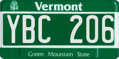 VT license plate YBC206