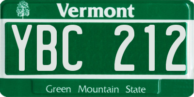 VT license plate YBC212