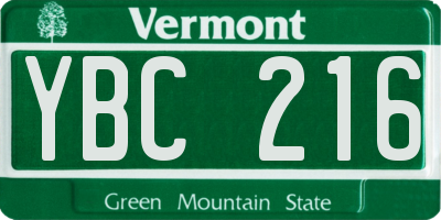 VT license plate YBC216