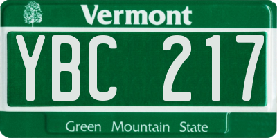 VT license plate YBC217