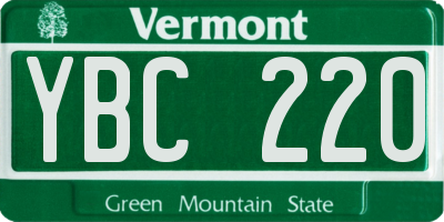 VT license plate YBC220