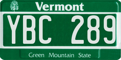 VT license plate YBC289