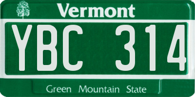VT license plate YBC314