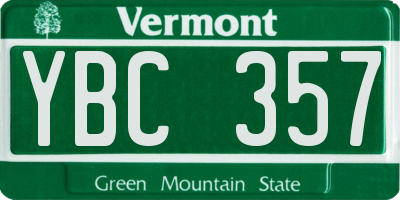 VT license plate YBC357
